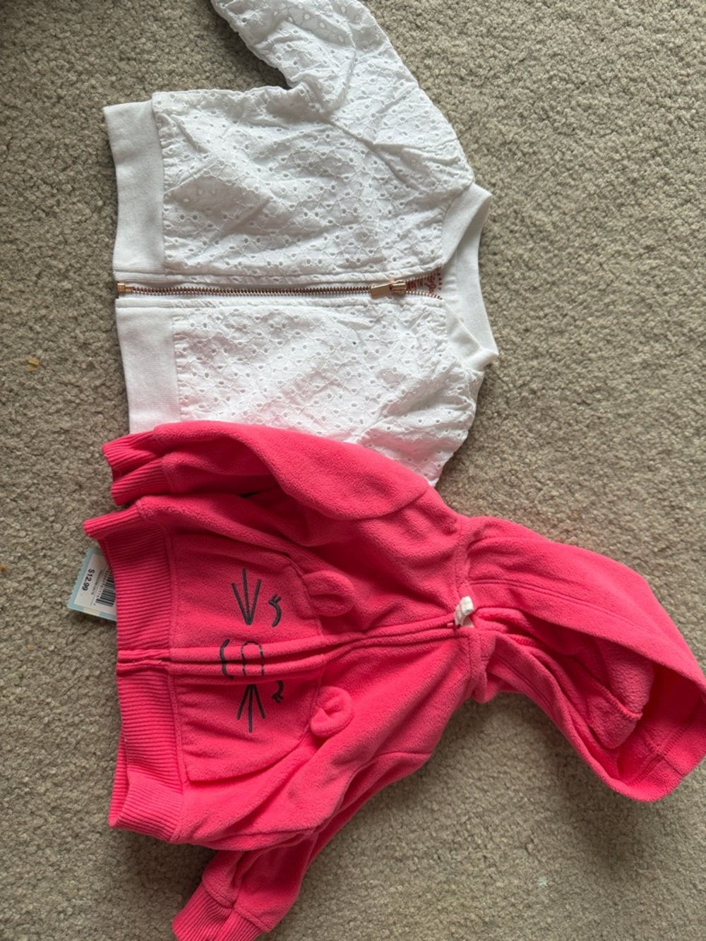 NWT White Eyelet Zip Jacket & Bright Pink Hooded Zip Sweatshirt